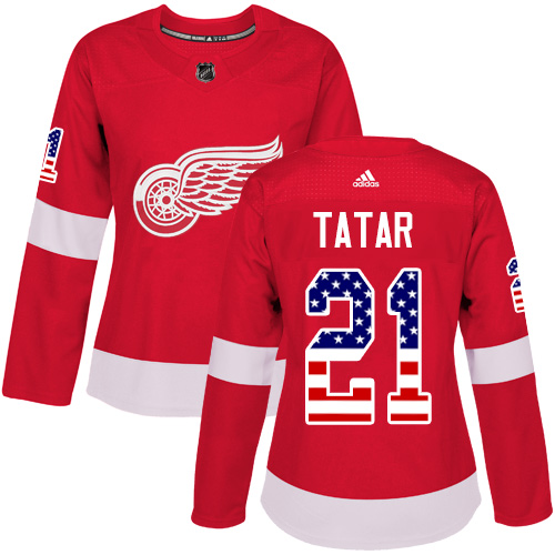 Adidas Red Wings #21 Tomas Tatar Red Home Authentic USA Flag Women's Stitched NHL Jersey - Click Image to Close